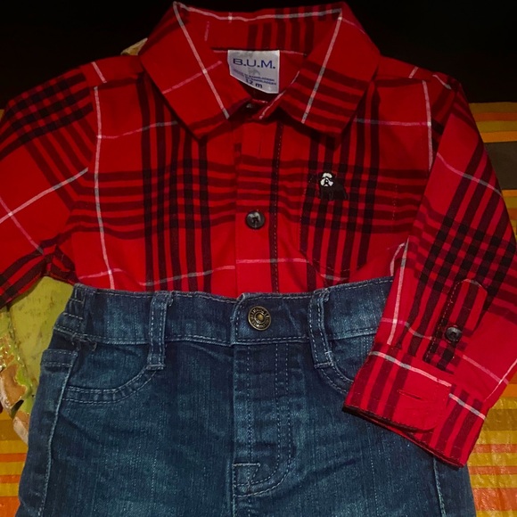 7 For All Mankind Baby Jeans 12 Month & Baby B.U.M Top - 2 Pieces - Picture 1 of 12